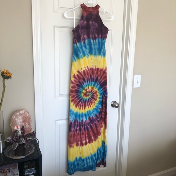 Sleeveless High Neck Tie Dye Boho Gypsy Maxi Dress - Picture 2 of 3